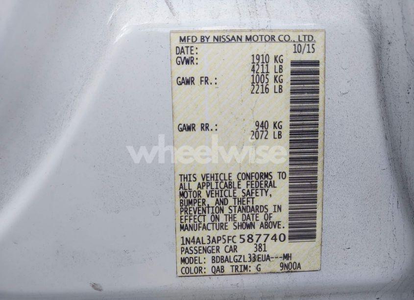 Photo 9 of 2015 Nissan Altima 2.5 S (VIN 1N4AL3AP5FC587740)