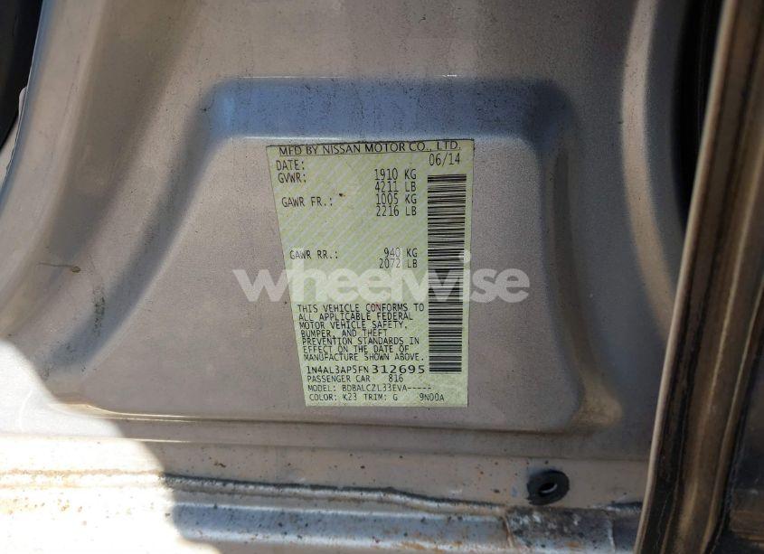 Photo 9 of 2015 Nissan Altima 2.5/2.5 S/2.5 SL/2.5 SV (VIN 1N4AL3AP5FN312695)