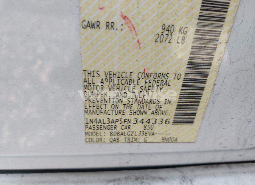 Photo 9 of 2015 Nissan Altima 2.5/2.5 S/2.5 SL/2.5 SV (VIN 1N4AL3AP5FN344336)