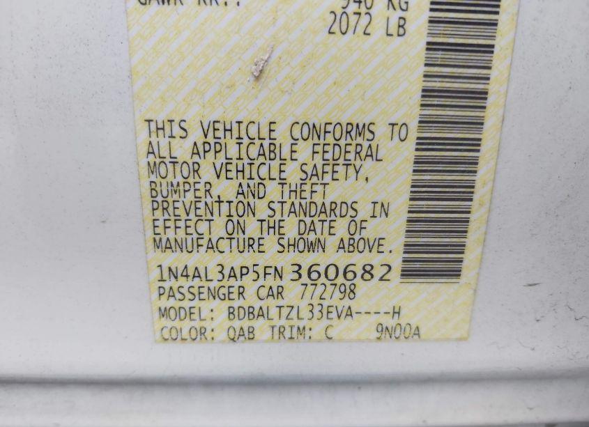 Photo 9 of 2015 Nissan Altima 2.5 SL (VIN 1N4AL3AP5FN360682)