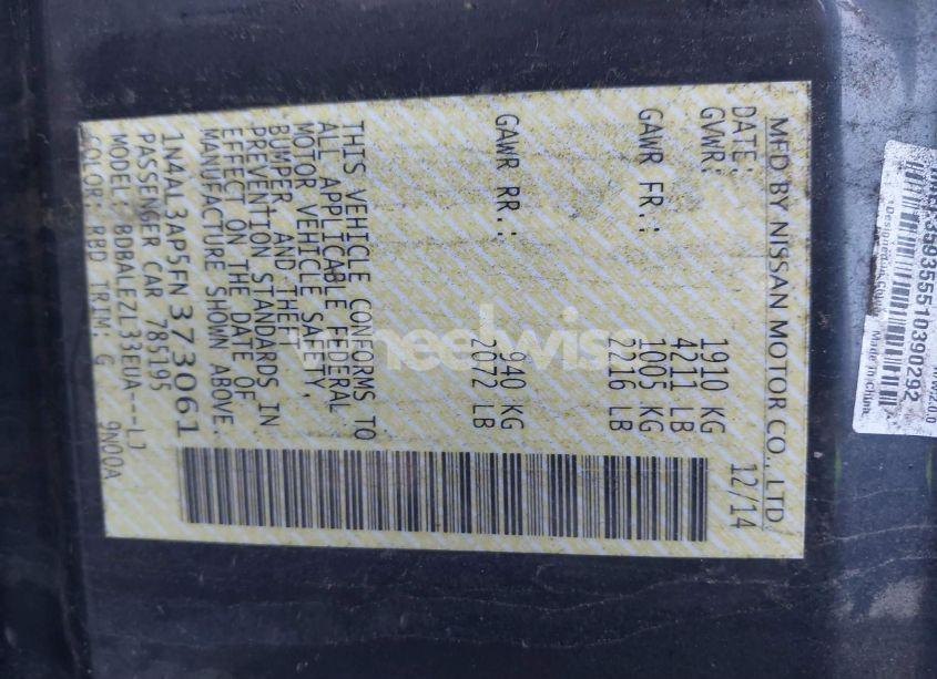 Photo 9 of 2015 Nissan Altima 2.5 S (VIN 1N4AL3AP5FN373061)