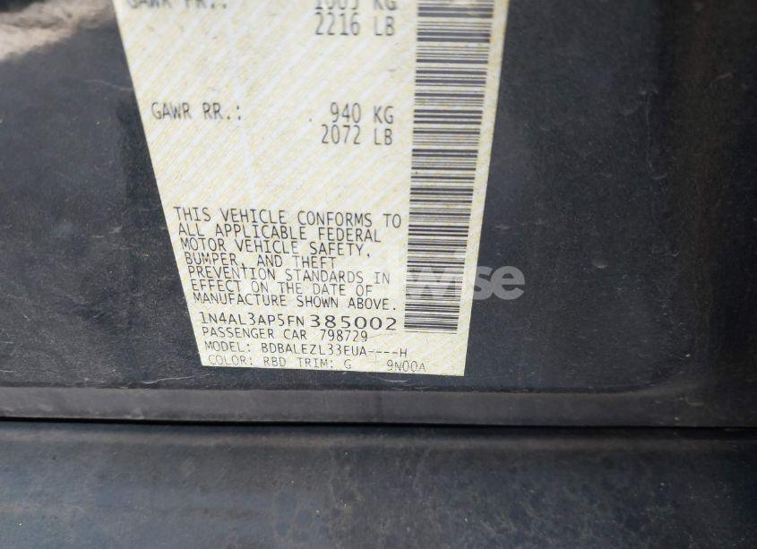 Photo 9 of 2015 Nissan Altima 2.5 S (VIN 1N4AL3AP5FN385002)
