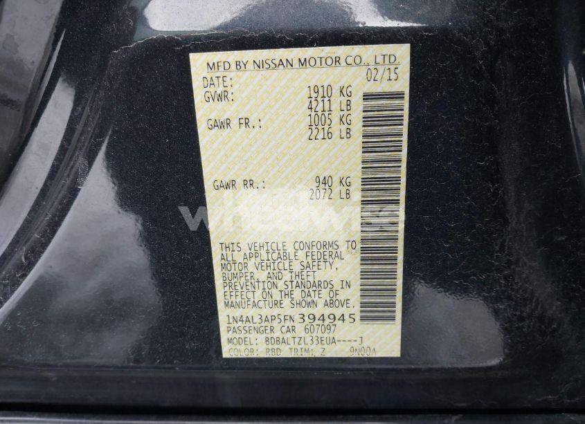 Photo 9 of 2015 Nissan Altima 2.5 SL (VIN 1N4AL3AP5FN394945)