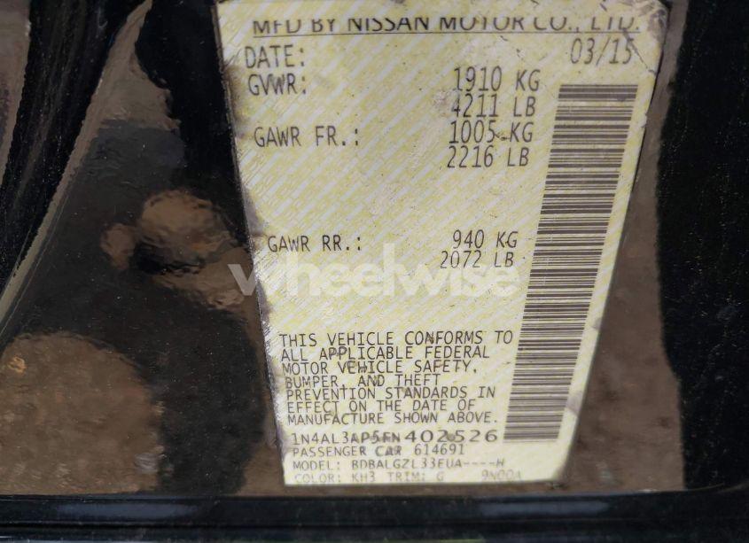 Photo 9 of 2015 Nissan Altima 2.5 S (VIN 1N4AL3AP5FN402526)