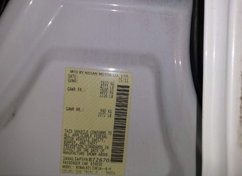 Photo 9 of 2015 Nissan Altima 2.5 SL (VIN 1N4AL3AP5FN872670)