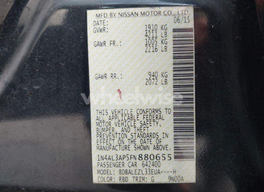 Photo 9 of 2015 Nissan Altima 2.5 S (VIN 1N4AL3AP5FN880655)