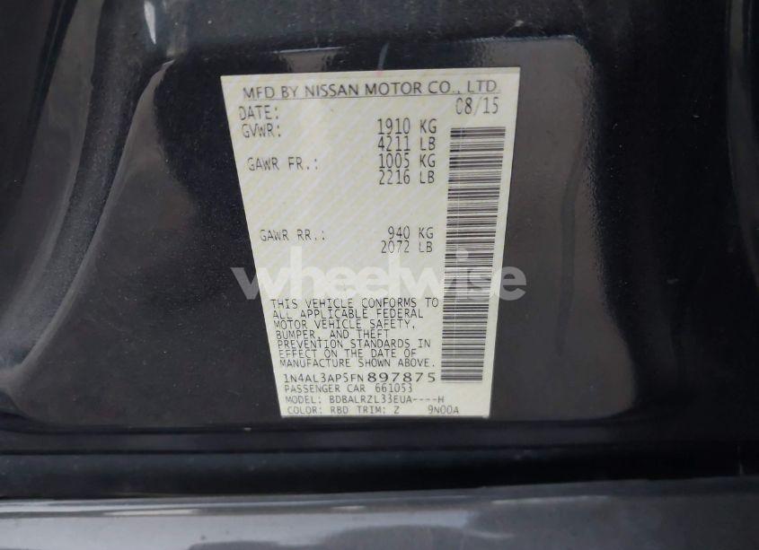 Photo 9 of 2015 Nissan Altima 2.5 SL (VIN 1N4AL3AP5FN897875)