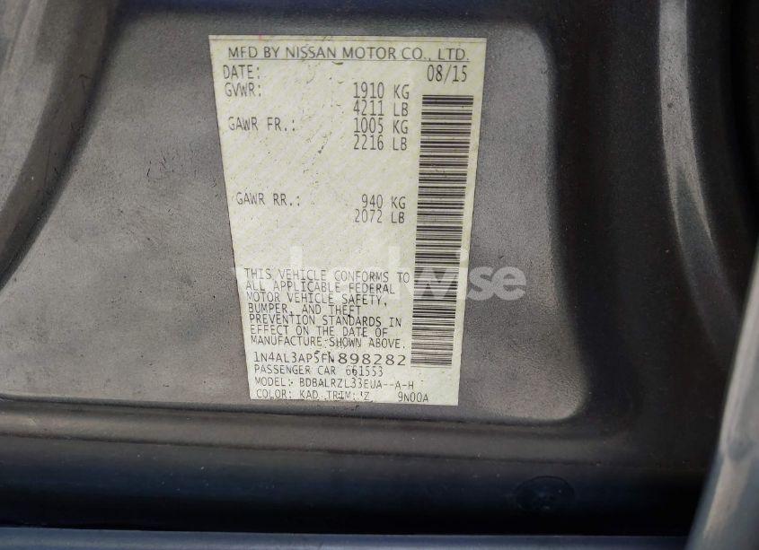 Photo 9 of 2015 Nissan Altima 2.5 SL (VIN 1N4AL3AP5FN898282)