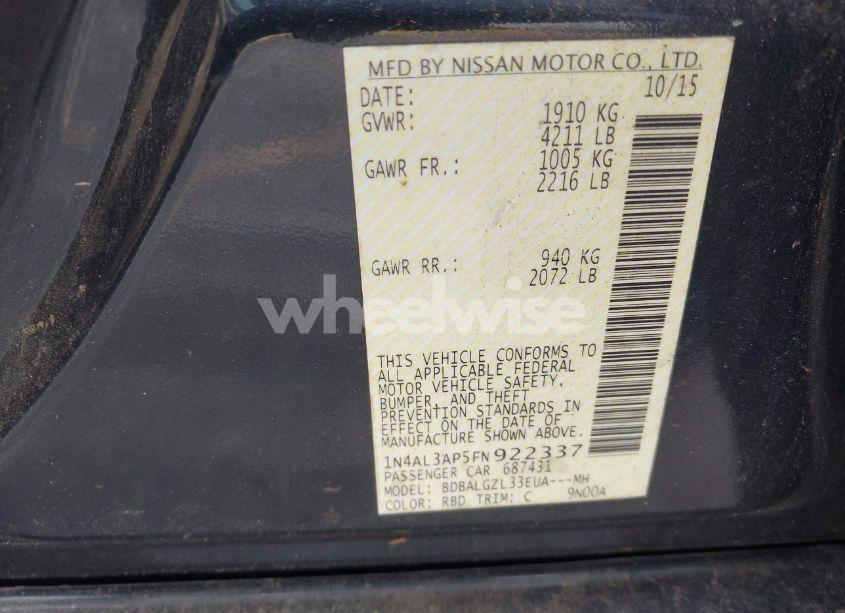 Photo 9 of 2015 Nissan Altima 2.5 S (VIN 1N4AL3AP5FN922337)