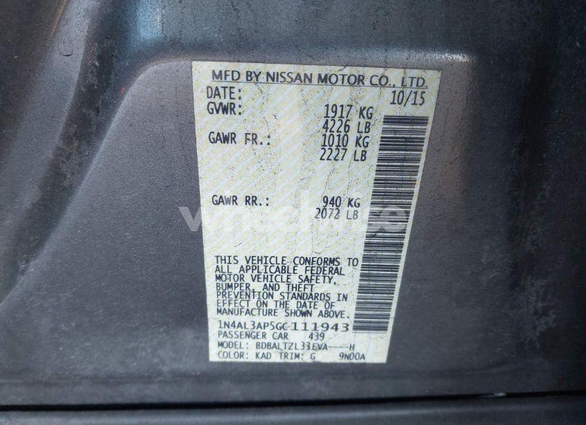 Photo 9 of 2016 Nissan Altima 2.5 SL (VIN 1N4AL3AP5GC111943)