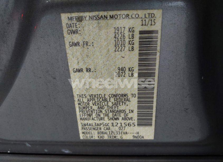 Photo 9 of 2016 Nissan Altima 2.5 SV (VIN 1N4AL3AP5GC121565)