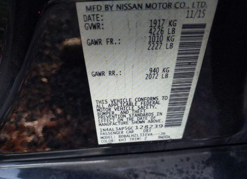 Photo 9 of 2016 Nissan Altima 2.5 SR (VIN 1N4AL3AP5GC128239)