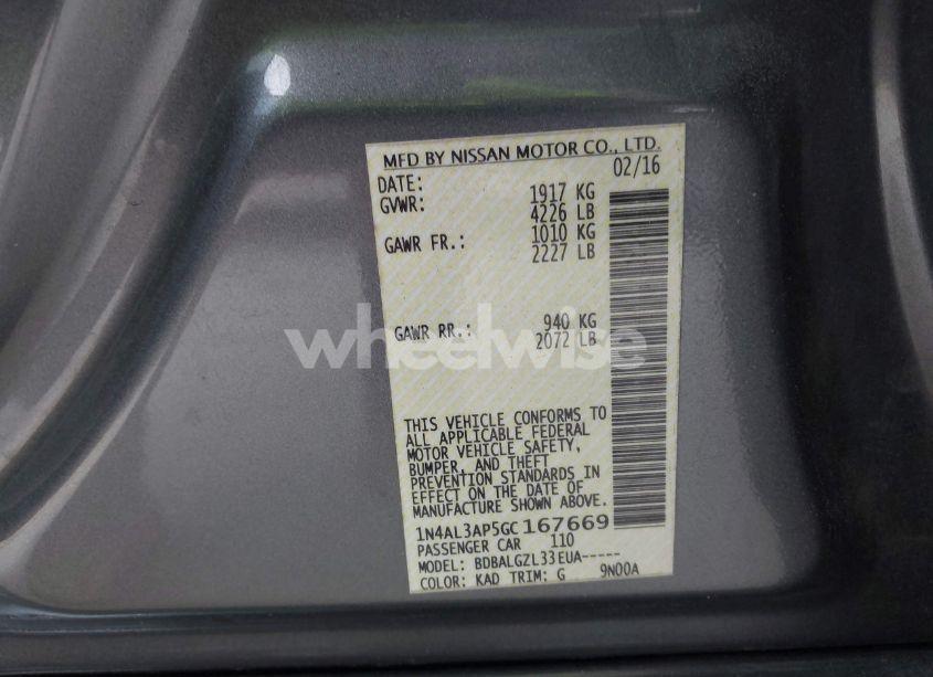 Photo 9 of 2016 Nissan Altima 2.5/2.5 S/2.5 SL/2.5 SR/2.5 SV (VIN 1N4AL3AP5GC167669)