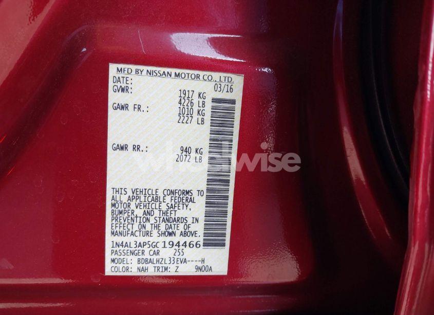 Photo 9 of 2016 Nissan Altima 2.5 SR (VIN 1N4AL3AP5GC194466)