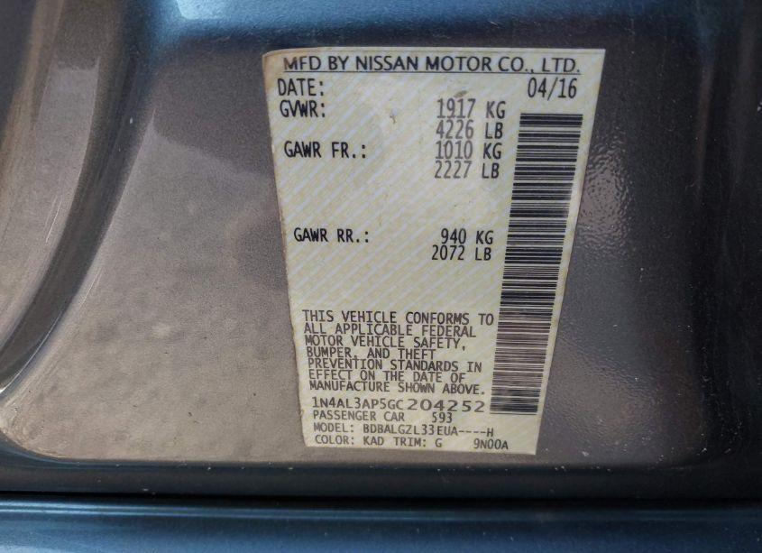 Photo 9 of 2016 Nissan Altima 2.5 S (VIN 1N4AL3AP5GC204252)