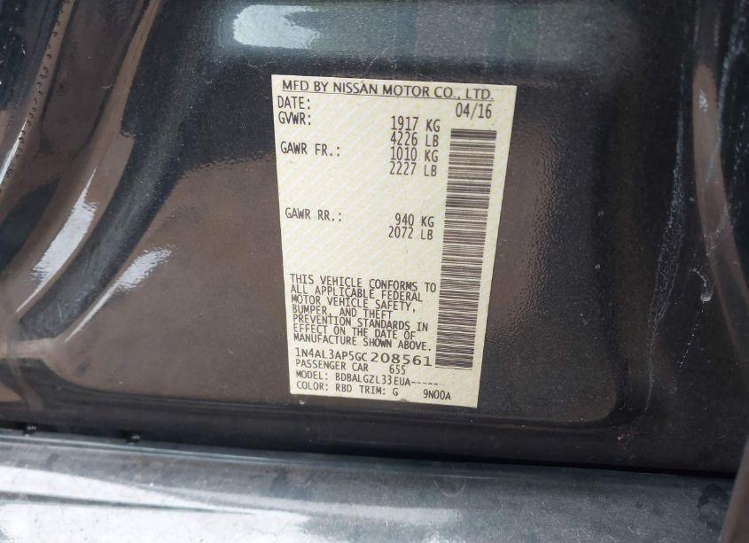 Photo 9 of 2016 Nissan Altima 2.5/2.5 S/2.5 SL/2.5 SR/2.5 SV (VIN 1N4AL3AP5GC208561)