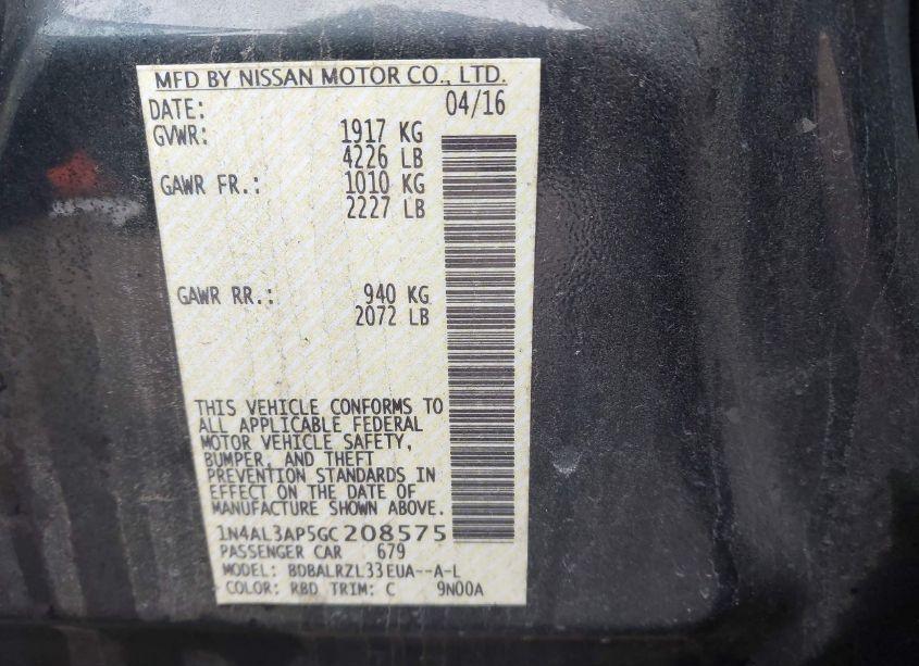 Photo 9 of 2016 Nissan Altima 2.5 SL (VIN 1N4AL3AP5GC208575)