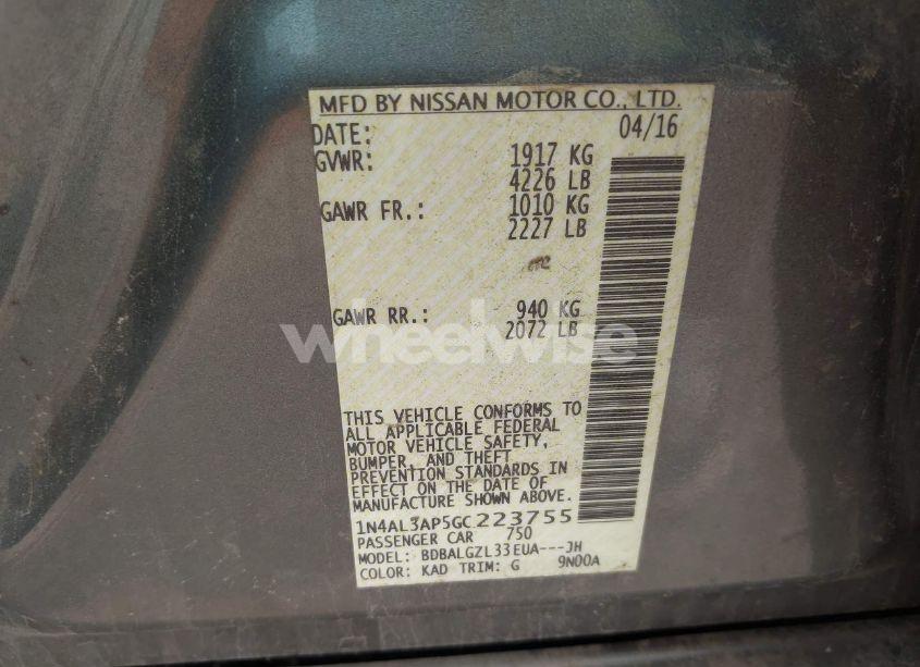 Photo 9 of 2016 Nissan Altima 2.5 S (VIN 1N4AL3AP5GC223755)