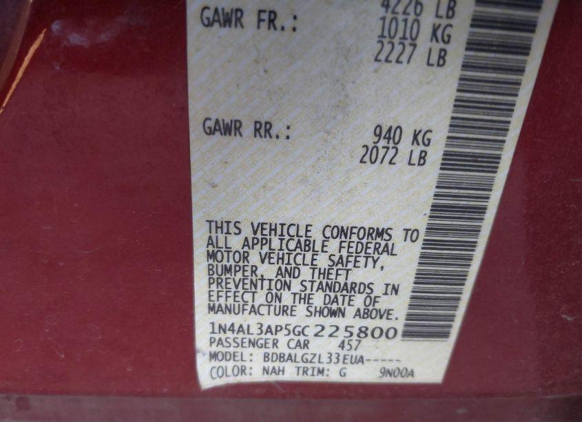 Photo 9 of 2016 Nissan Altima (VIN 1N4AL3AP5GC225800)