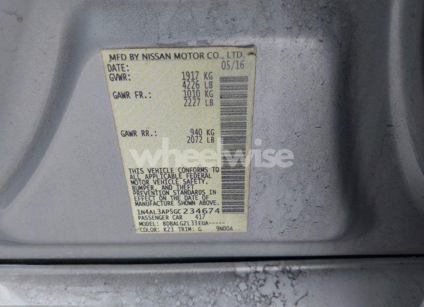 Photo 9 of 2016 Nissan Altima 2.5/2.5 S/2.5 SL/2.5 SR/2.5 SV (VIN 1N4AL3AP5GC234674)