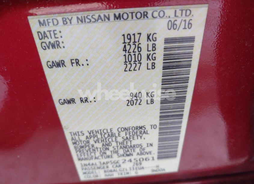 Photo 9 of 2016 Nissan Altima 2.5 S (VIN 1N4AL3AP5GC245061)