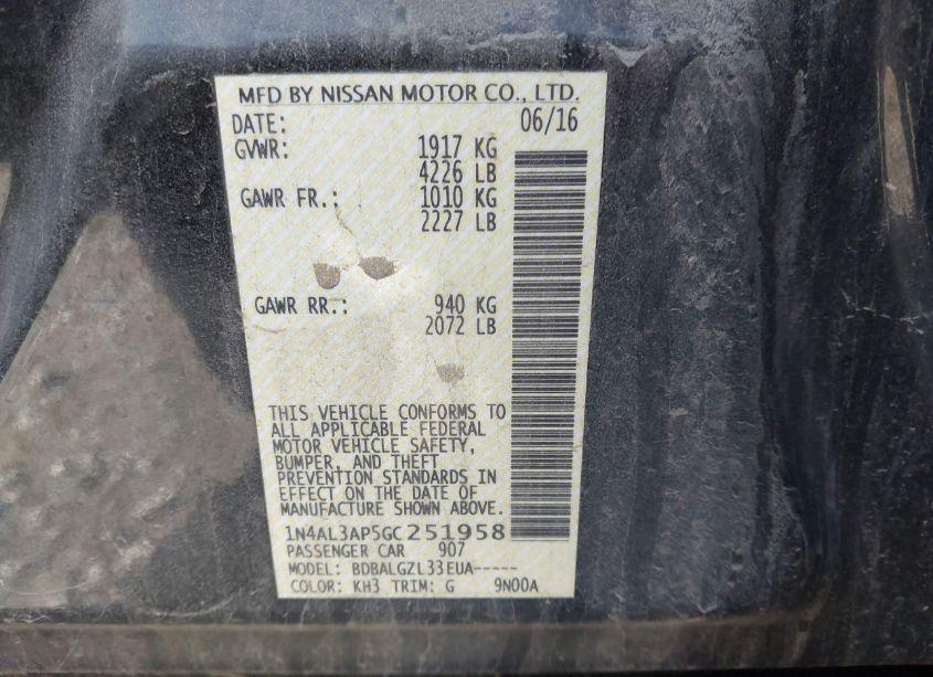 Photo 9 of 2016 Nissan Altima 2.5/2.5 S/2.5 SL/2.5 SR/2.5 SV (VIN 1N4AL3AP5GC251958)