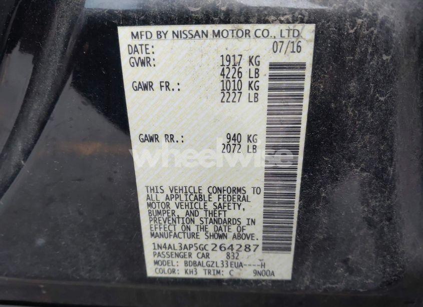 Photo 9 of 2016 Nissan Altima 2.5 S (VIN 1N4AL3AP5GC264287)