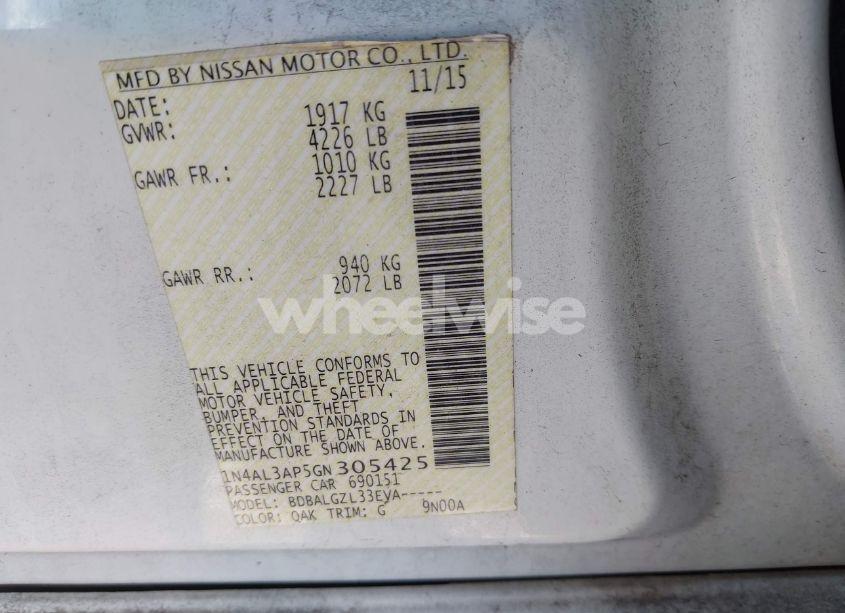 Photo 9 of 2016 Nissan Altima 2.5/2.5 S/2.5 SL/2.5 SR/2.5 SV (VIN 1N4AL3AP5GN305425)