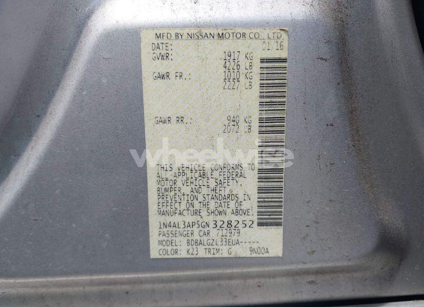 Photo 9 of 2016 Nissan Altima 2.5/2.5 S/2.5 SL/2.5 SR/2.5 SV (VIN 1N4AL3AP5GN328252)