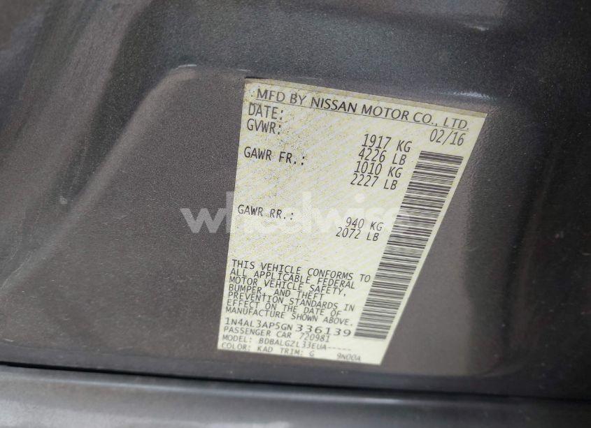 Photo 9 of 2016 Nissan Altima 2.5/2.5 S/2.5 SL/2.5 SR/2.5 SV (VIN 1N4AL3AP5GN336139)