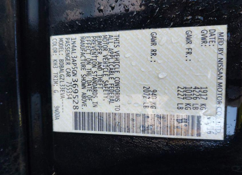 Photo 9 of 2016 Nissan Altima 2.5/2.5 S/2.5 SL/2.5 SR/2.5 SV (VIN 1N4AL3AP5GN369528)