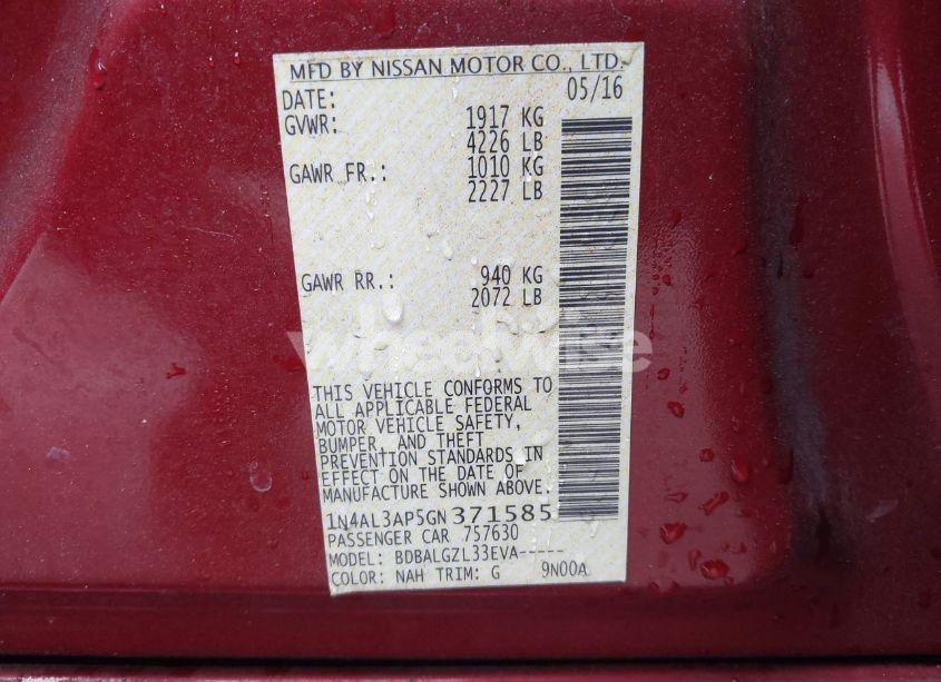 Photo 9 of 2016 Nissan Altima 2.5/2.5 S/2.5 SL/2.5 SR/2.5 SV (VIN 1N4AL3AP5GN371585)