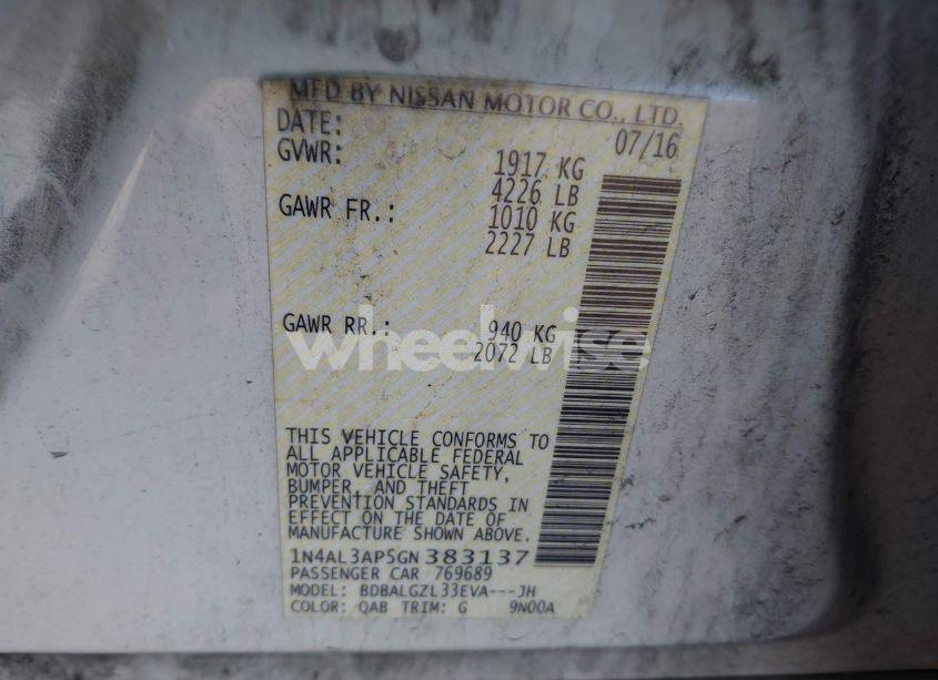 Photo 9 of 2016 Nissan Altima 2.5 S (VIN 1N4AL3AP5GN383137)