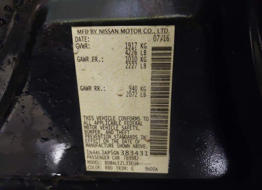 Photo 9 of 2016 Nissan Altima 2.5 S (VIN 1N4AL3AP5GN383431)