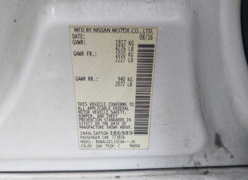 Photo 9 of 2016 Nissan Altima 2.5 S (VIN 1N4AL3AP5GN386989)