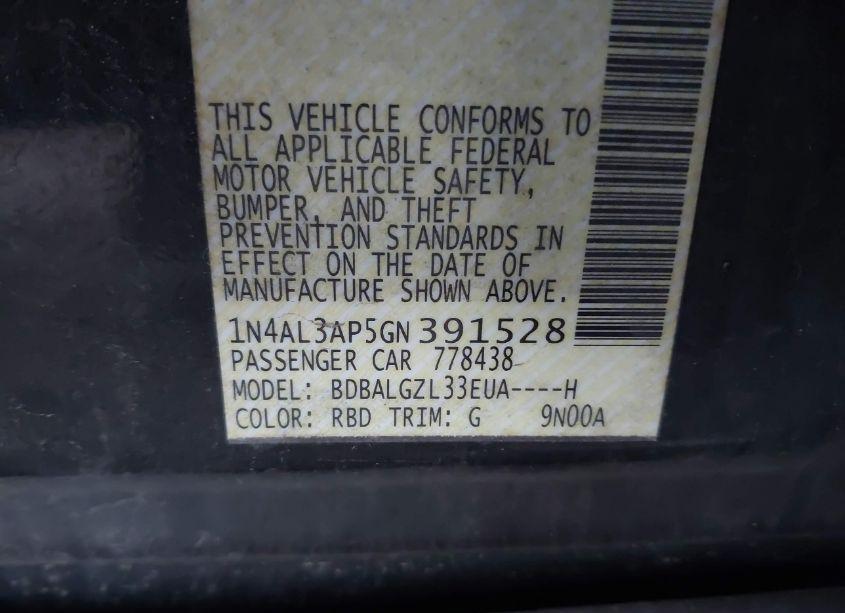 Photo 9 of 2016 Nissan Altima 2.5 S (VIN 1N4AL3AP5GN391528)