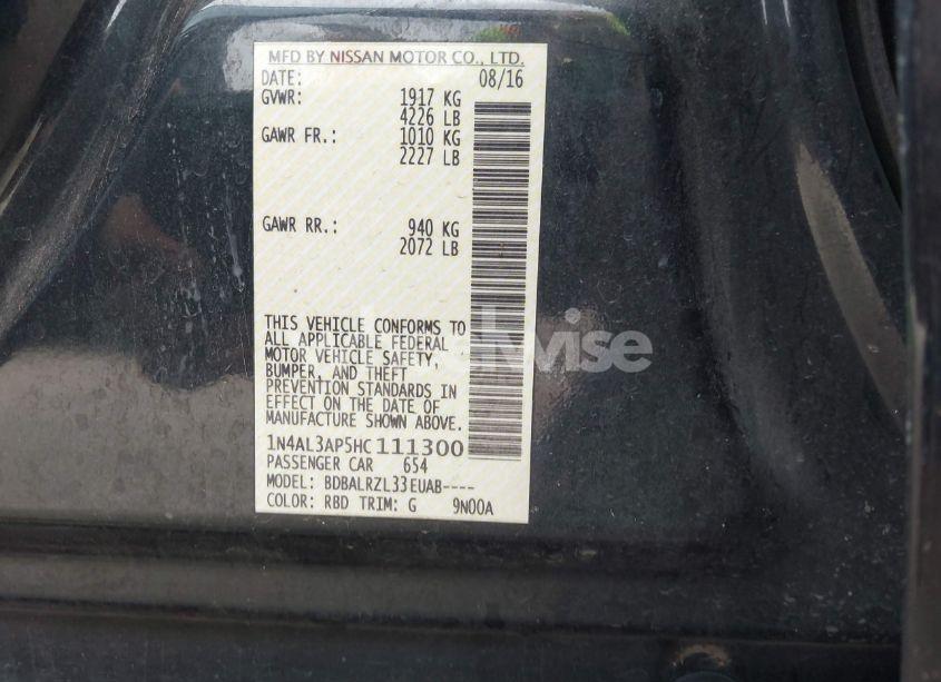 Photo 9 of 2017 Nissan Altima 2.5 SL (VIN 1N4AL3AP5HC111300)