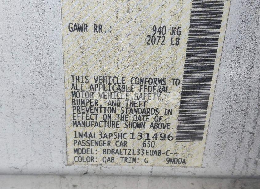 Photo 9 of 2017 Nissan Altima 2.5 SL (VIN 1N4AL3AP5HC131496)