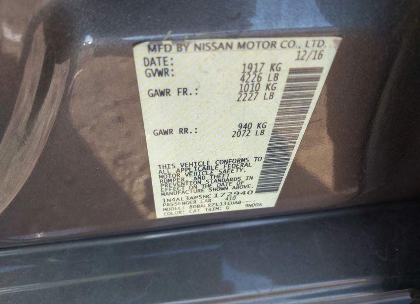 Photo 9 of 2017 Nissan Altima 2.5 SL (VIN 1N4AL3AP5HC172940)