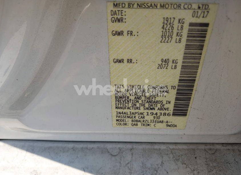 Photo 9 of 2017 Nissan Altima 2.5 SL (VIN 1N4AL3AP5HC194386)