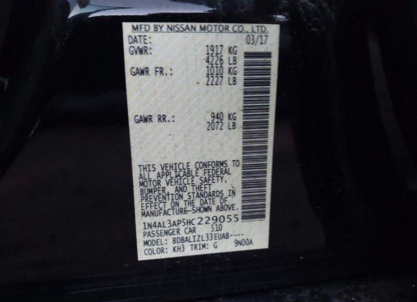 Photo 9 of 2017 Nissan Altima 2.5 SV (VIN 1N4AL3AP5HC229055)