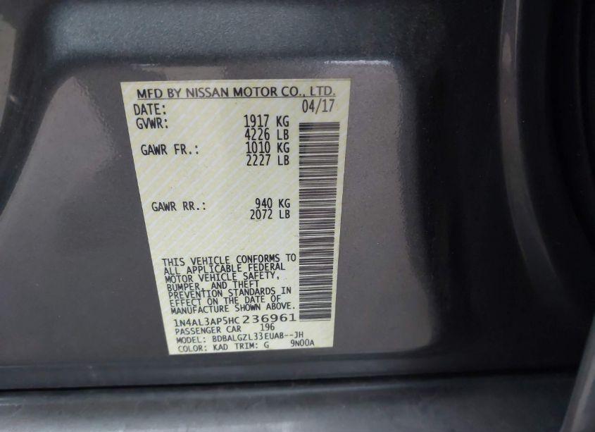 Photo 9 of 2017 Nissan Altima 2.5 S (VIN 1N4AL3AP5HC236961)