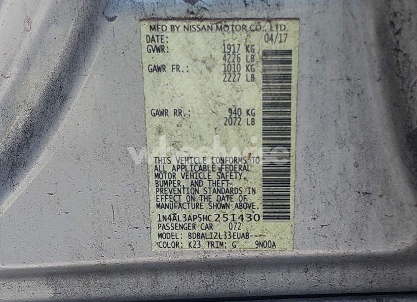 Photo 9 of 2017 Nissan Altima 2.5 SV (VIN 1N4AL3AP5HC251430)