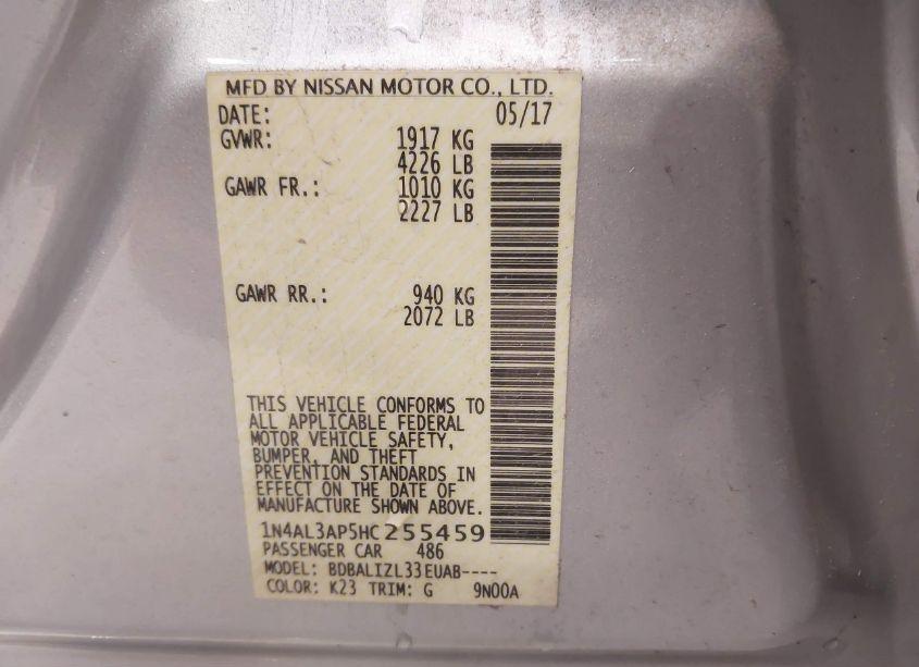 Photo 9 of 2017 Nissan Altima 2.5 SV (VIN 1N4AL3AP5HC255459)