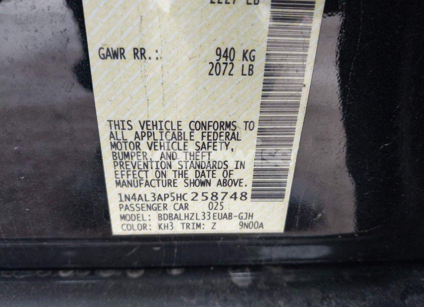 Photo 9 of 2017 Nissan Altima 2.5 SR (VIN 1N4AL3AP5HC258748)