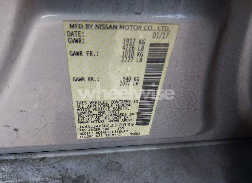 Photo 9 of 2017 Nissan Altima 2.5 SV (VIN 1N4AL3AP5HC272035)