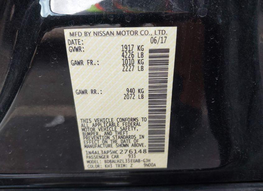 Photo 9 of 2017 Nissan Altima 2.5 SR (VIN 1N4AL3AP5HC276148)