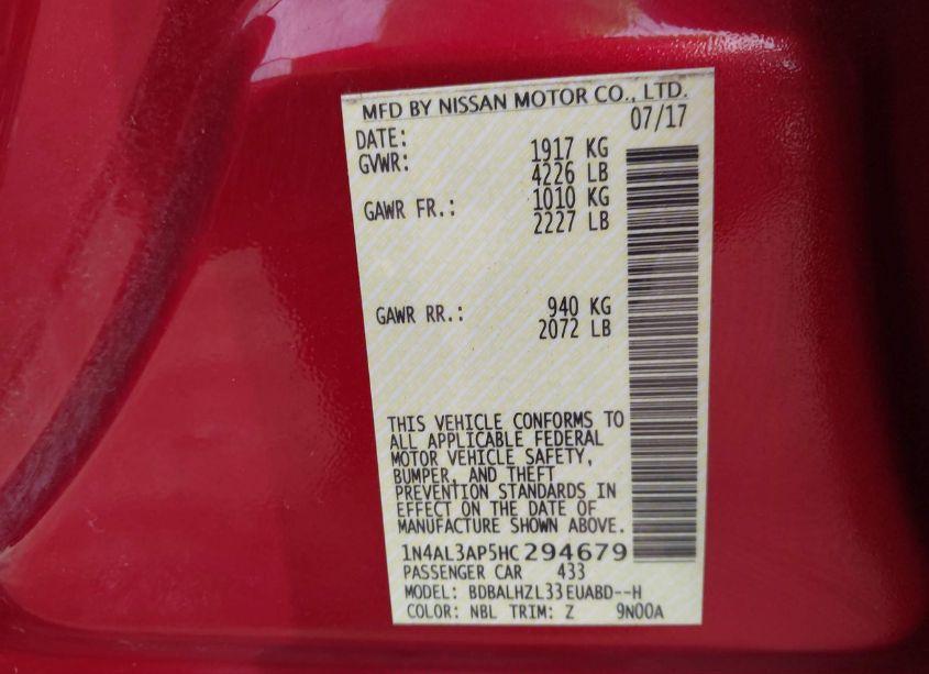 Photo 9 of 2017 Nissan Altima 2.5 SR (VIN 1N4AL3AP5HC294679)