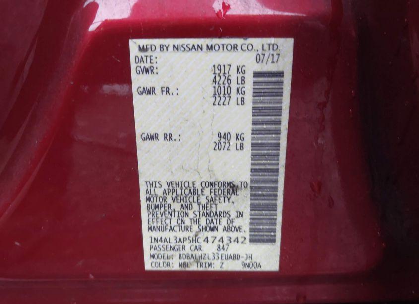 Photo 9 of 2017 Nissan Altima 2.5 SR (VIN 1N4AL3AP5HC474342)