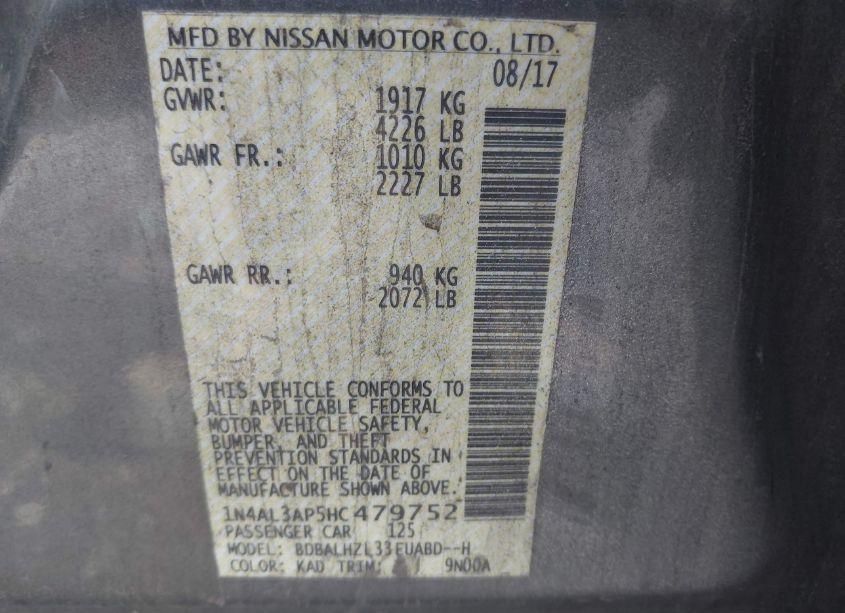 Photo 9 of 2017 Nissan Altima 2.5 SR (VIN 1N4AL3AP5HC479752)